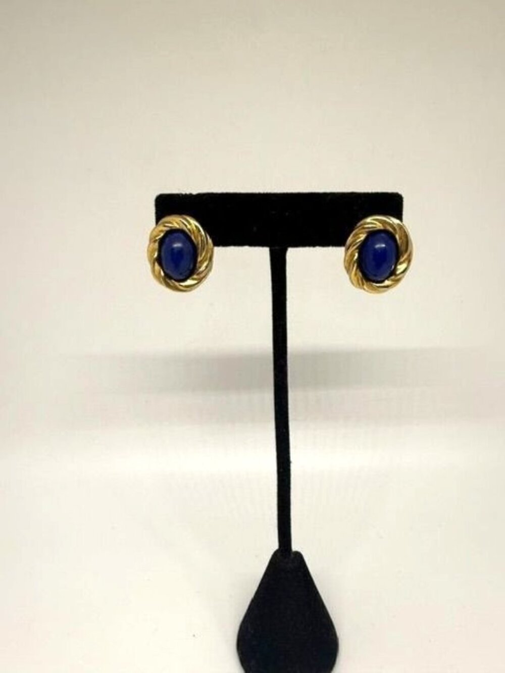 KJL Kenneth Jay Lane for Avon Blue Cabochon & Gold Tone Twist Stud Earrings